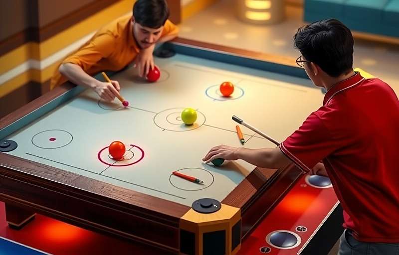 Realistic Physics in Carrom Champions Carrom Champions showing realistic gameplay physics with striker hitting coins
