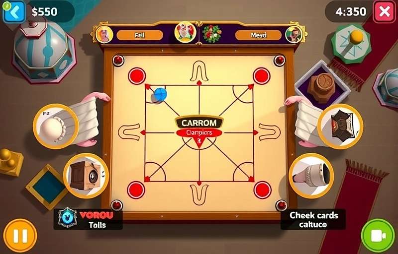 Carrom Champions Multiplayer Gameplay Carrom Champions gameplay showing a carrom board with players competing in a multiplayer match