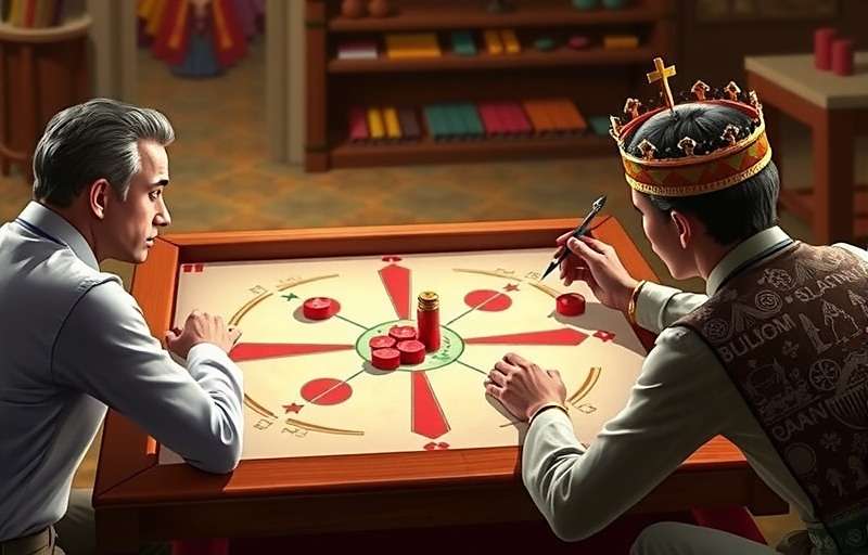 Queen Strategy in Carrom Champions Carrom Champions showing queen coin strategy with player aiming to pocket queen and red coin